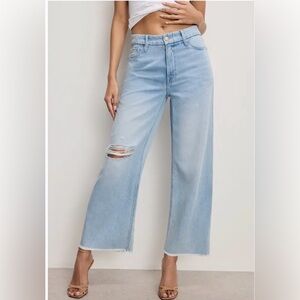 Good American Good Skate Fray Hem Crop Wide Leg Jeans